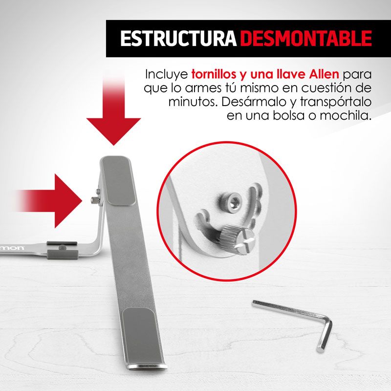 Soporte para Laptop Metálico y Ergonómico Ajustable 3 Posiciones Redlemon