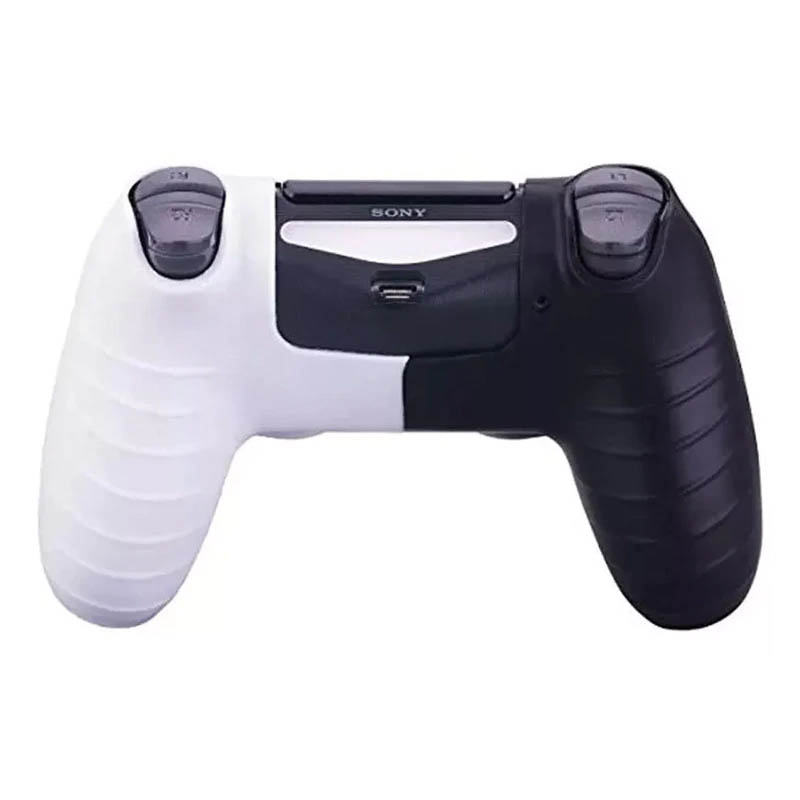 MandaLibre Funda Protectora con 8 Grips profesionales de Silicona Texturizada para Controles DualShock 4 de Playstation 4 (Blanco con Negro)