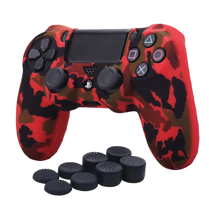 MandaLibre Funda con 8 Grips de Silicona para Controles DualShock 4 de Playstation 4 (Rojo Militar )