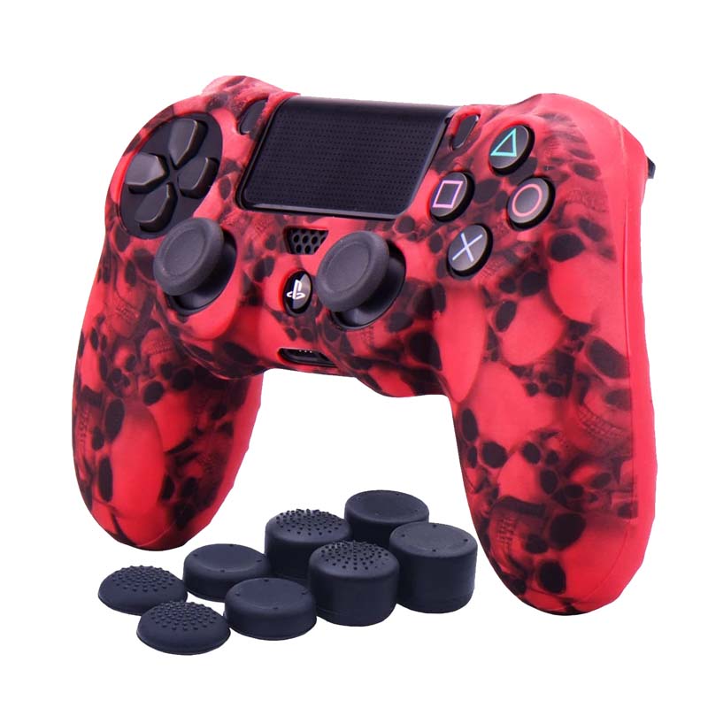 MandaLibre Funda con 8 Grips de Silicona para Controles DualShock 4 de Playstation 4 (Red Skull)