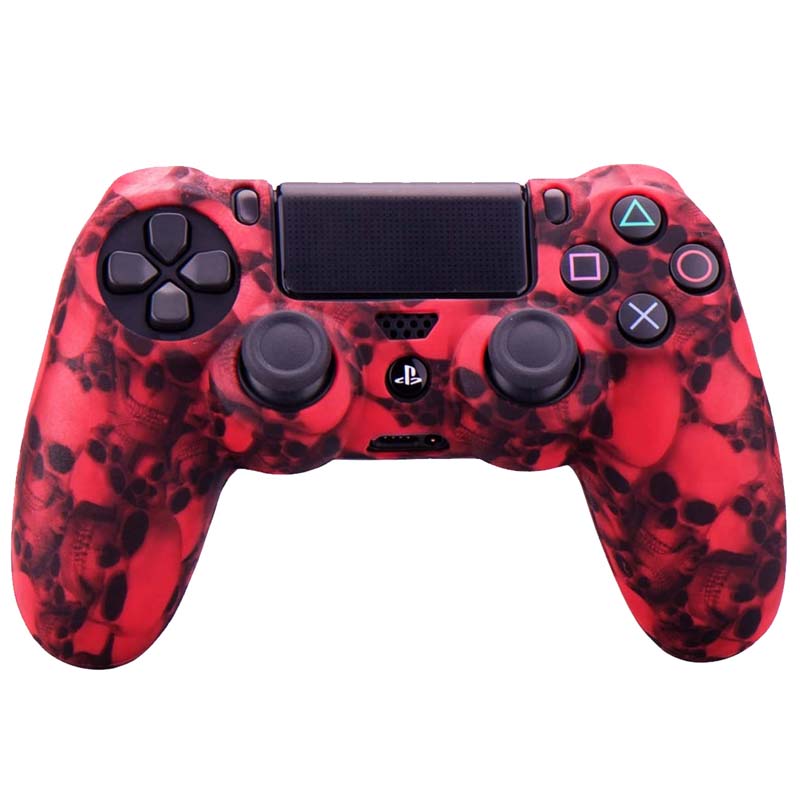 MandaLibre Funda con 8 Grips de Silicona para Controles DualShock 4 de Playstation 4 (Red Skull)