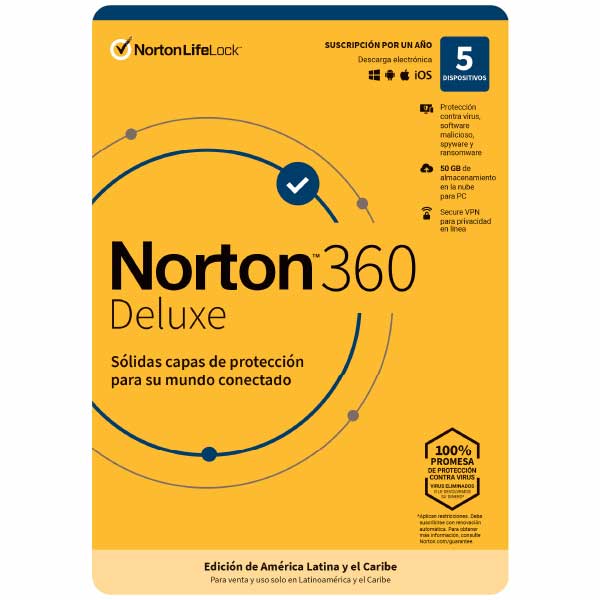 Antivirus Norton 360 Deluxe 5 dispositivos 1 año 2021