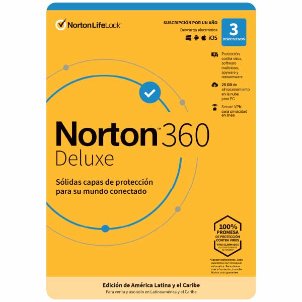 Antivirus Norton 360 Deluxe 3 dispositivos 1 año 2021