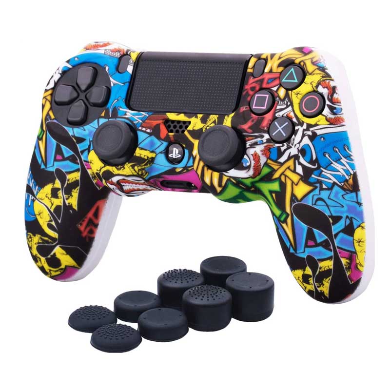 MandaLibre Funda con 8 Grips de Silicona para Controles DualShock 4 de Playstation 4 (Cartoon)