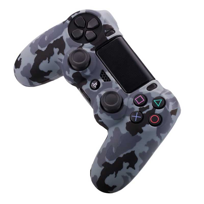 MandaLibre Funda Deluxe con 8 Grips de Silicona para Controles DualShock 4 de Playstation 4 (Gris Camuflaje)