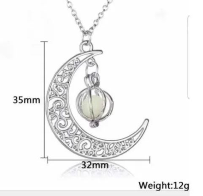 Collar Media Luna Brilla Oscuridad Luminiscente Metalico