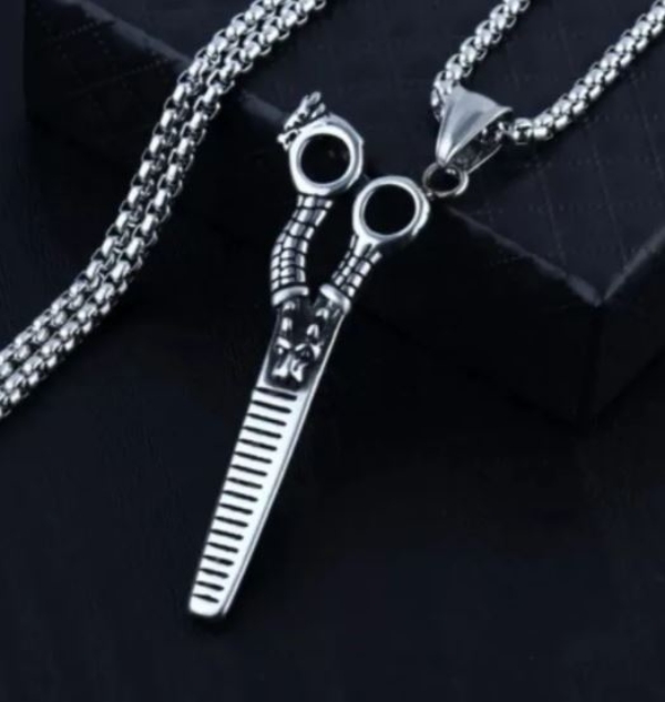 Collar Cadena Tijeras Acero Inox Regalo Estilista Barbero cerrada