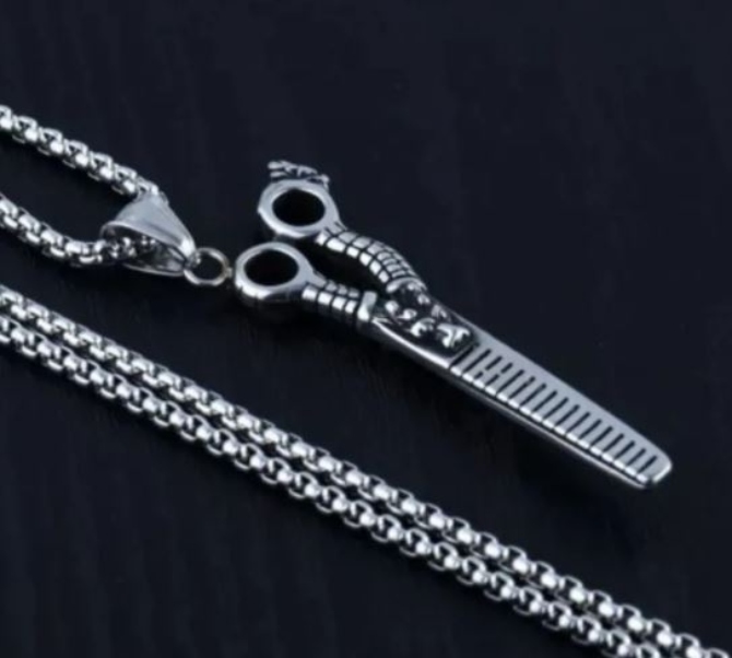 Collar Cadena Tijeras Acero Inox Regalo Estilista Barbero cerrada