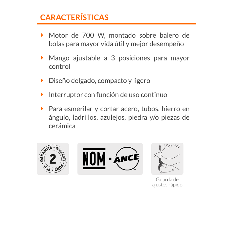 ESMERILADORA ANGULAR PROFESIONAL  PULIDORA 700 W TRUPER ESMA-4-1/2A12 de 60Hz 127V 
