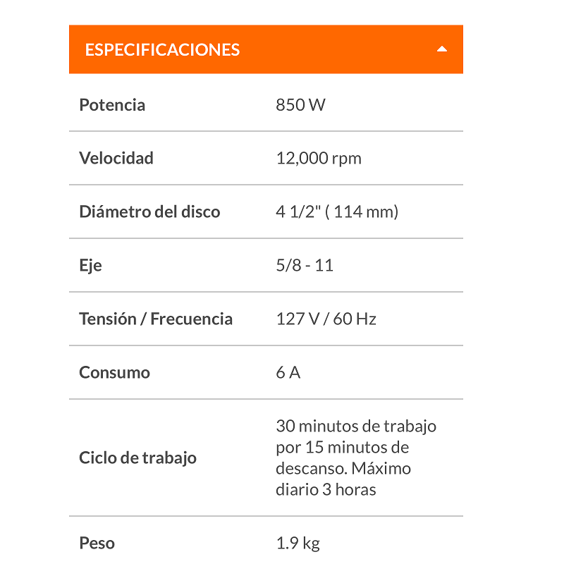 ESMERILADORA ANGULAR CORTADORA PULIDORA ERGO PRO 4-1/2" ANTIFATIGA 800 W PARA AZULEJO -TUBOS DE ACERO CERAMICA TRUPER 