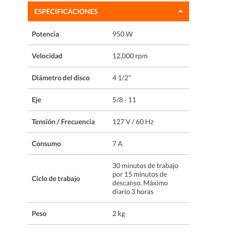 ESMERILADORA ANTIFATIGA-CORTADORA 4-1/2" PULIDORA ACERO-TUBOS -AZULEJO  950 W ERGO-4590 TRUPER 