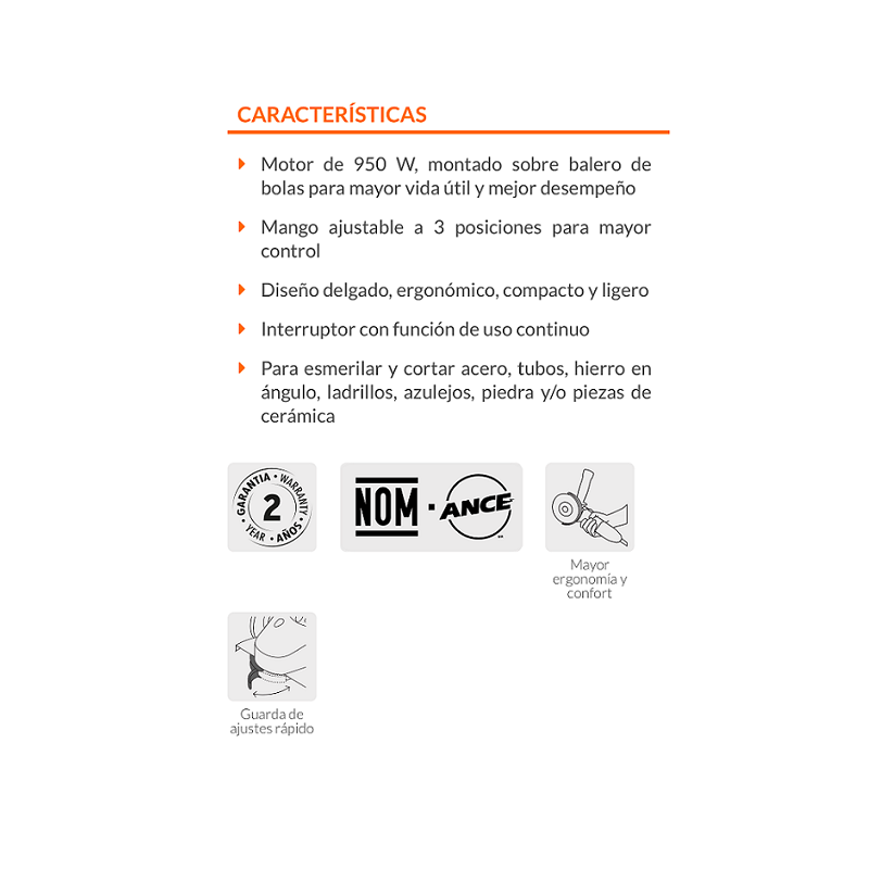 ESMERILADORA ANTIFATIGA-CORTADORA 4-1/2" PULIDORA ACERO-TUBOS -AZULEJO  950 W ERGO-4590 TRUPER 