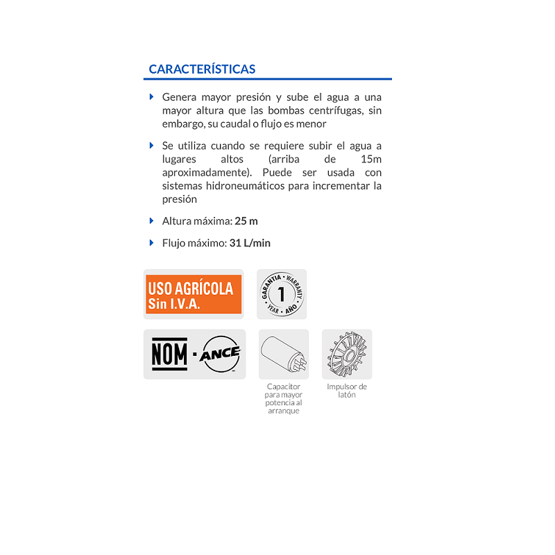 BOMBA  DE AGUA 1/2 CABALLO HP PERIFERICA ELECTRICA FOSET HASTA 25 METROS DE ALTURA