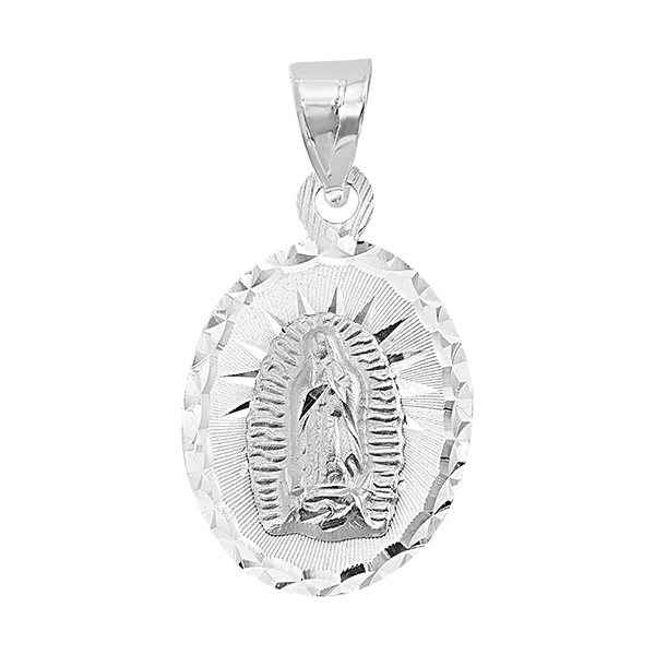 Medalla Mini de la Virgen de Guadalupe Ovalada con Brillo en Plata .925