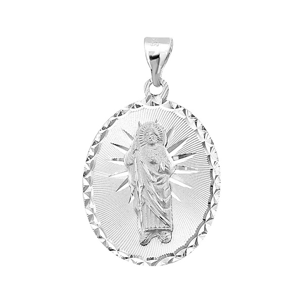 Medalla San Judas Tadeo Ovalada con Brillo en Plata .925