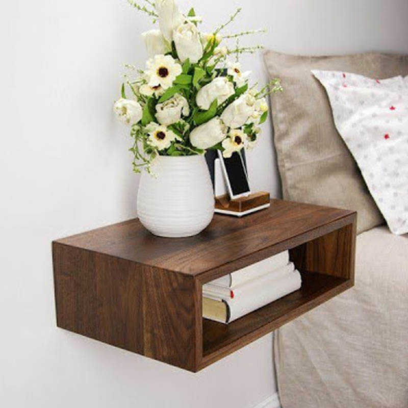 BURÓ MESITA DE NOCHE DE MADERA REPISA FLOTANTE MINIMALISTA