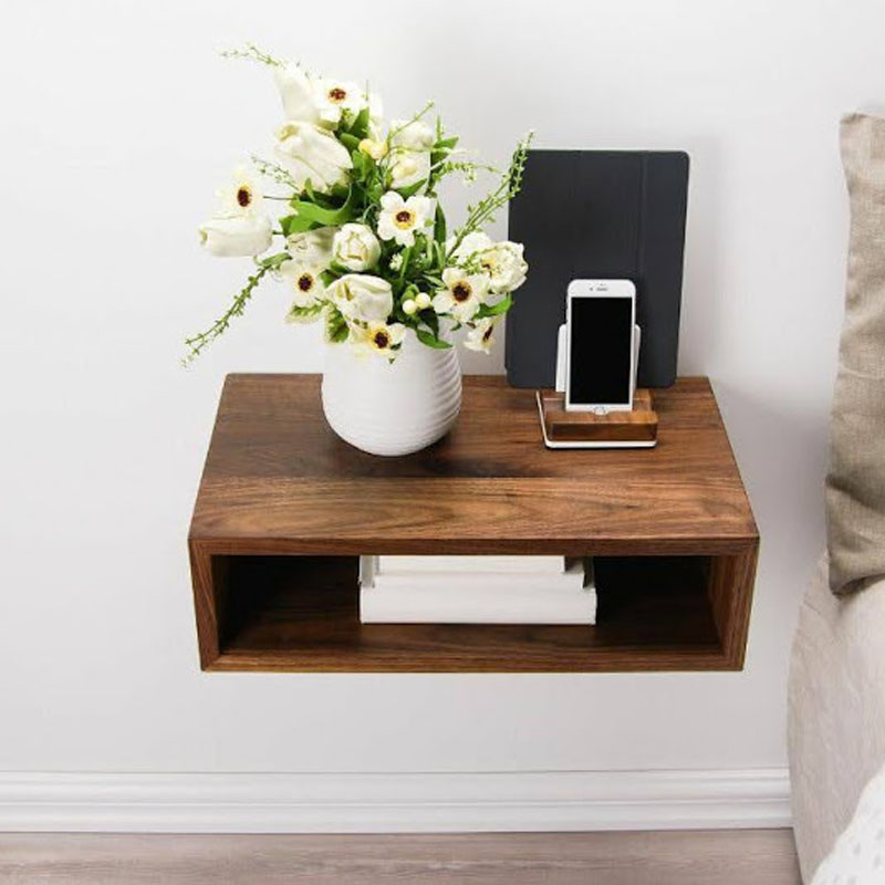 BURÓ MESITA DE NOCHE DE MADERA REPISA FLOTANTE MINIMALISTA