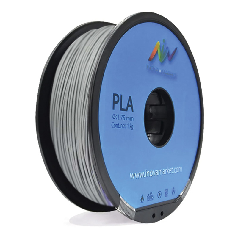 Filamento PLA 1.75 mm Gris Silver InovaMarket de 1 Kg Incluye Factura