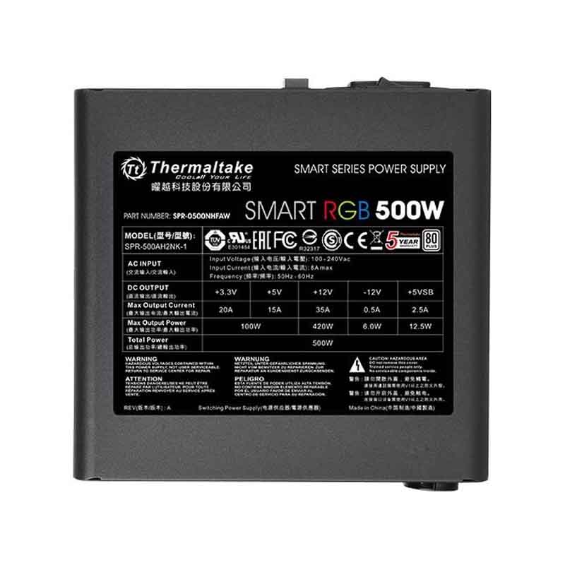FUENTE THERMALTAKE 500W RGB 80PLUS SMART PS-SPR-0500NHFAWU-1