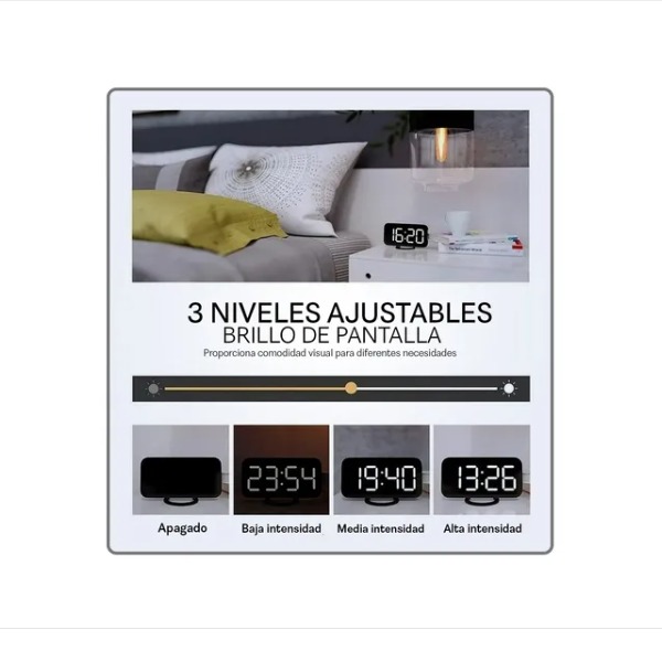 Despertador Digital Electrónico Reloj De Alarma Led Dual Espejo Brillo Ajustable Azul