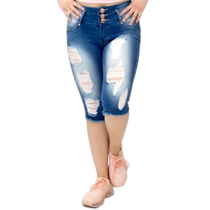 Bermuda short jeans rasgado roto skinny mezclilla mujer colombiano destrucción stretch Bella