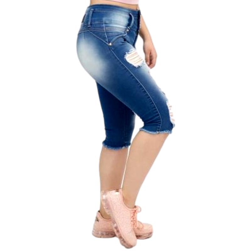 Bermuda short jeans rasgado roto skinny mezclilla mujer colombiano destrucción stretch Bella