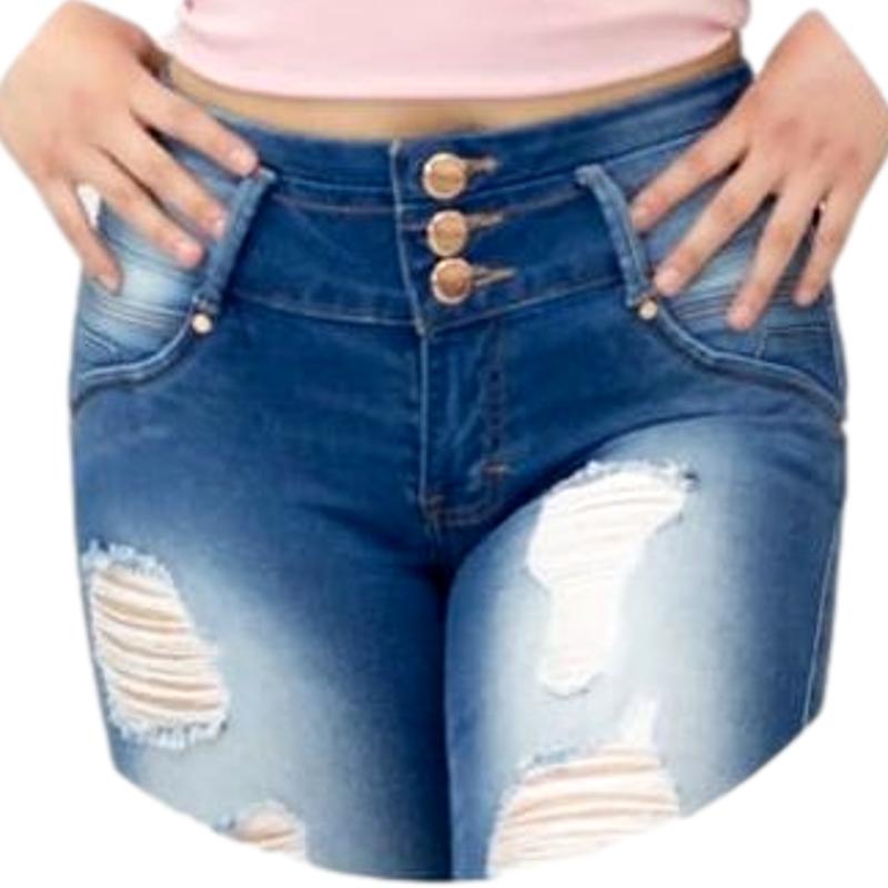 Bermuda short jeans rasgado roto skinny mezclilla mujer colombiano destrucción stretch Bella