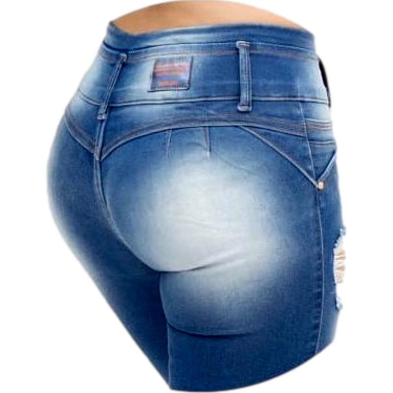 Bermuda short jeans rasgado roto skinny mezclilla mujer colombiano destrucción stretch Bella