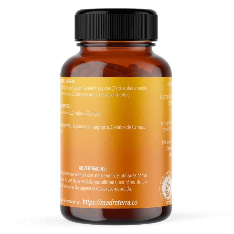 Jenjibre Orgánico Ginger 120 Capsulas 2 Frascos 60caps C/u