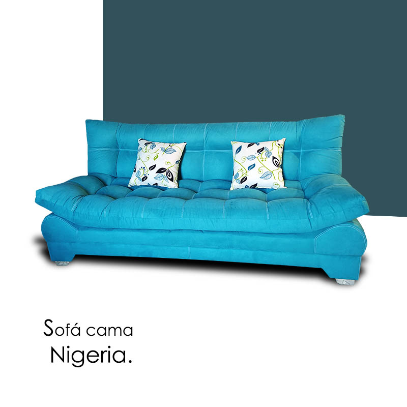 Sofa cama  Nigeria suede Aqua + 02 Cojines decorativos Maderian //ENTREGA A CDMX Y ZONA METROPOLITANA.