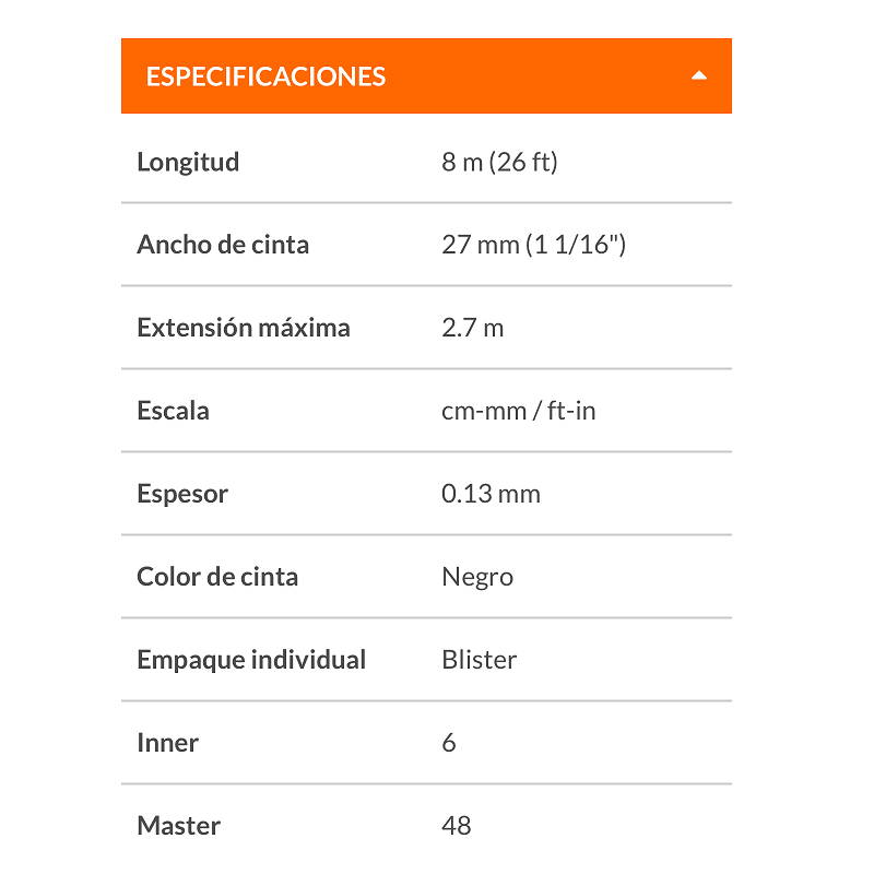 METRO-FLEXÓMETRO -CINTA METRICA NEGRA  DE 8m/26" E Extra Ancha lectura  por ambos lados FCN-8M TRUPER 