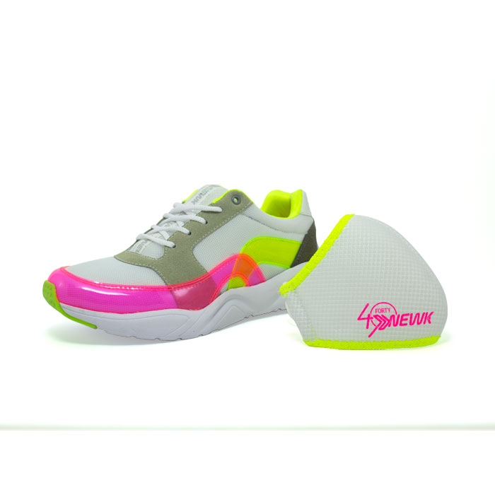 Tenis Newk Mujer Línea Plastic Sneakers Color Blanco Gris Rosa Verde