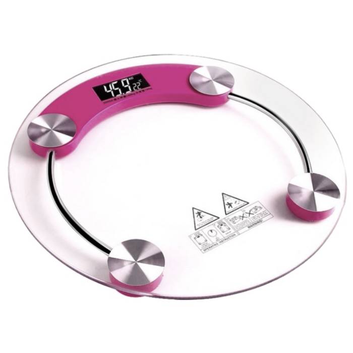 Bascula Digital 180kg Cristal Templado Redonda Con Batería Rosa
