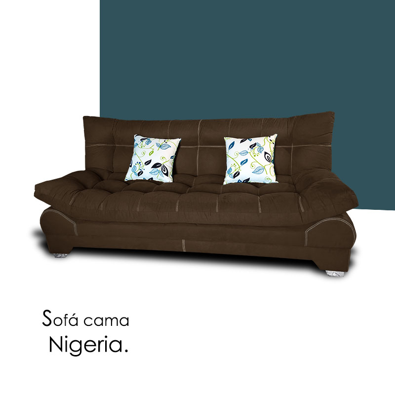 Sofa cama Nigeria suede chocolate +02 cojines decorativos Maderian // ENTREGA A CDMX Y ZONA METROPOLITANA.