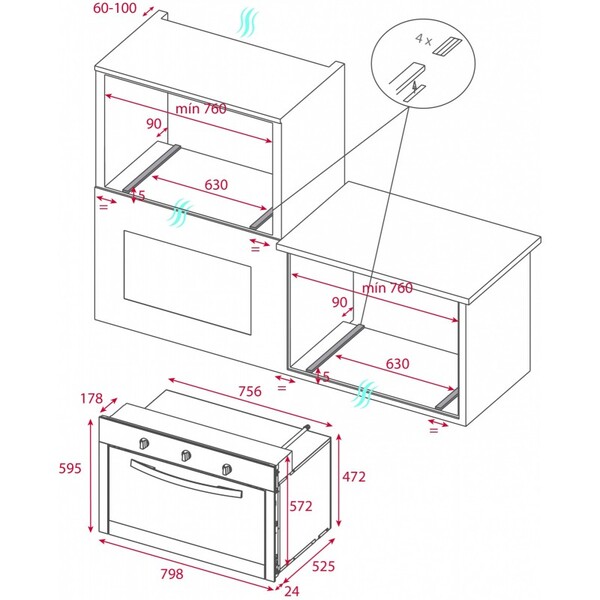 Horno Gas Empotrable HSF 824 G SS 80 cms en Acero Inoxidable