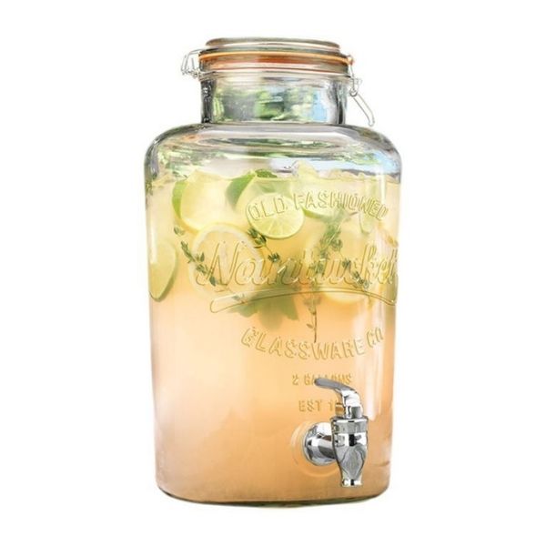 Top Choice 2415-3297 Dispensador De Bebidas Vitrolero Grande Mason Jar de Vidrio Grueso 8 litros Diseño Vintage con Llave