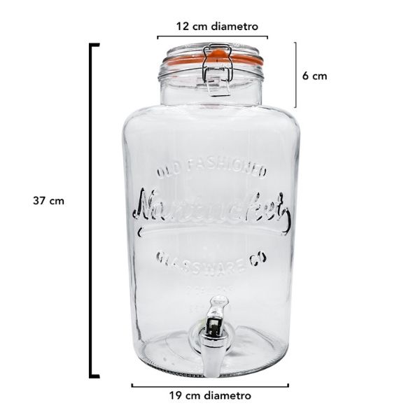 Top Choice 2415-3297 Dispensador De Bebidas Vitrolero Grande Mason Jar de Vidrio Grueso 8 litros Diseño Vintage con Llave