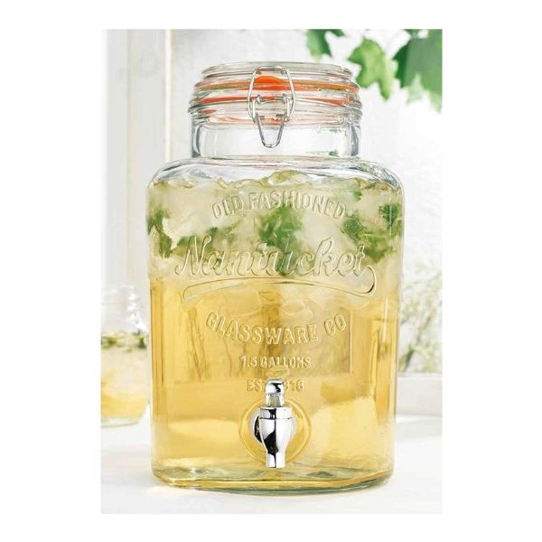 Top Choice 2415-3297 Dispensador De Bebidas Vitrolero Grande Mason Jar de Vidrio Grueso 8 litros Diseño Vintage con Llave