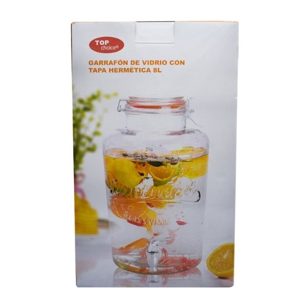 Top Choice 2415-3297 Dispensador De Bebidas Vitrolero Grande Mason Jar de Vidrio Grueso 8 litros Diseño Vintage con Llave