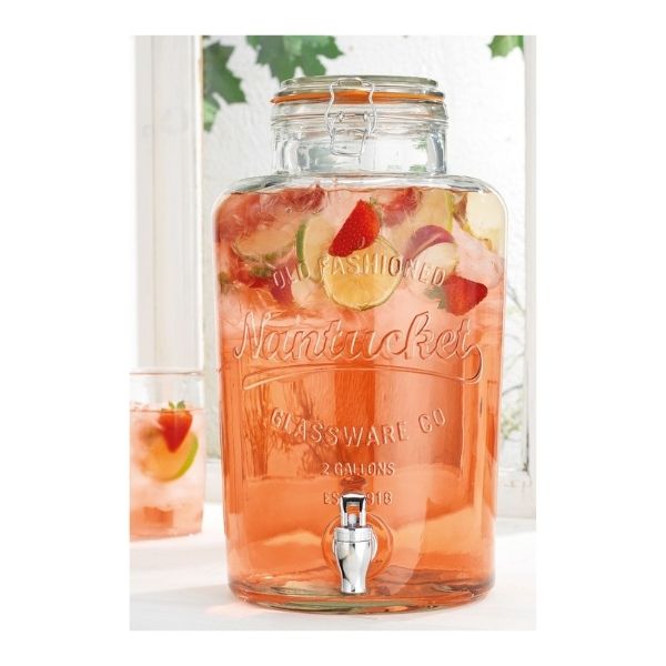 Top Choice 2415-3297 Dispensador De Bebidas Vitrolero Grande Mason Jar de Vidrio Grueso 8 litros Diseño Vintage con Llave