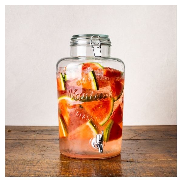 Top Choice 2415-3297 Dispensador De Bebidas Vitrolero Grande Mason Jar de Vidrio Grueso 8 litros Diseño Vintage con Llave