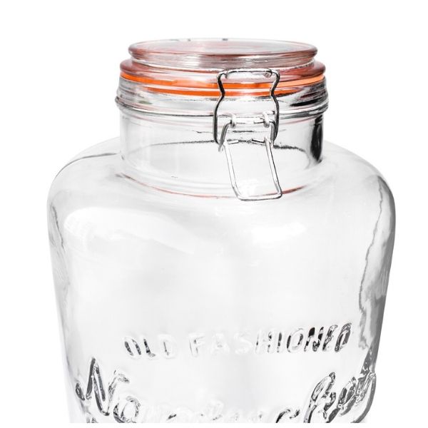 Top Choice 2415-3297 Dispensador De Bebidas Vitrolero Grande Mason Jar de Vidrio Grueso 8 litros Diseño Vintage con Llave