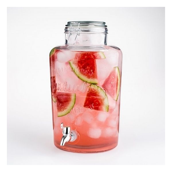 Top Choice 2415-3297 Dispensador De Bebidas Vitrolero Grande Mason Jar de Vidrio Grueso 8 litros Diseño Vintage con Llave