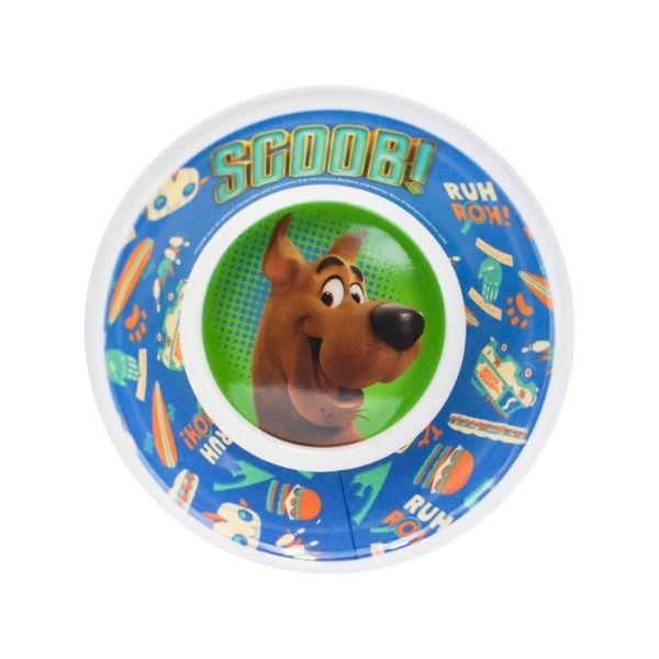 Fun Kids 1695-414/78E Juego de Vajilla Infantil de Melamina (Tipo Plástico) Scooby Doo, con 4 Piezas: Plato, Bowl, Vaso y Botella de Agua Cantimplora, Azul, Original