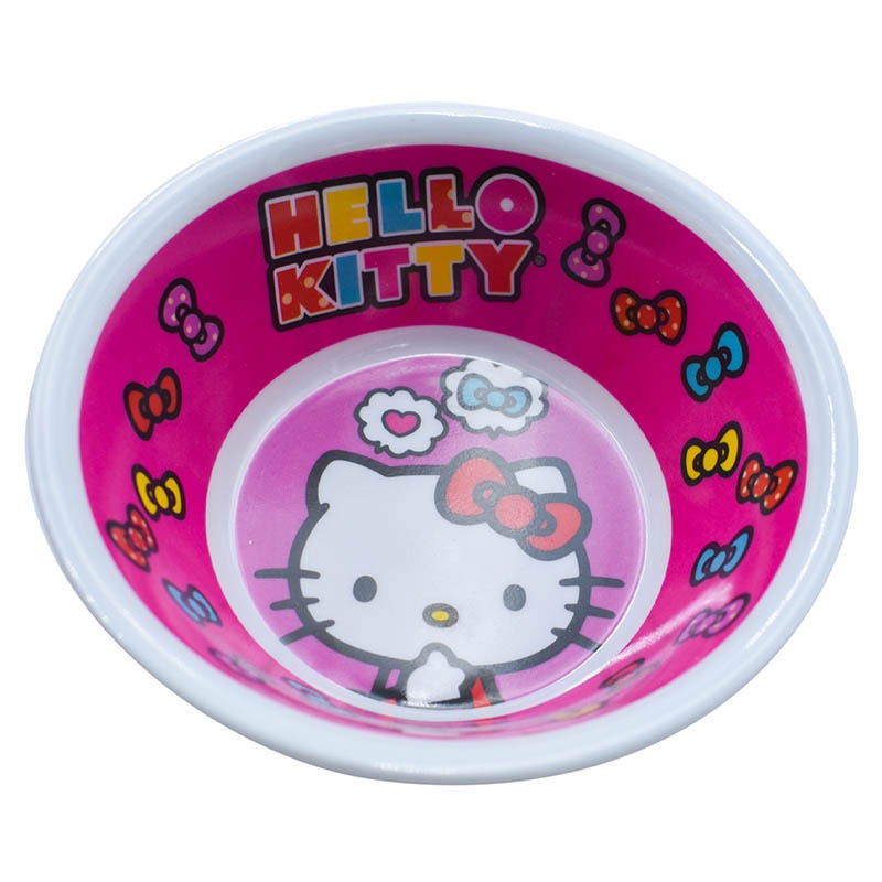 Fun Kids 1695-295W Juego de Vajilla de Melamina (Tipo Plástico) Hello Kitty Sanrio, Rosa, 3 Piezas: Plato, Bowl y Vaso de Agua, Producto Original