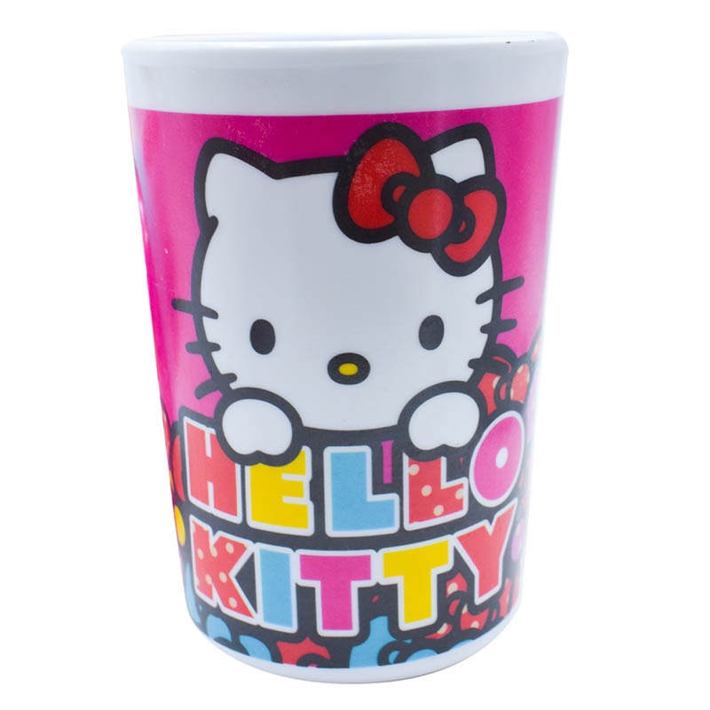Fun Kids 1695-295W Juego de Vajilla de Melamina (Tipo Plástico) Hello Kitty Sanrio, Rosa, 3 Piezas: Plato, Bowl y Vaso de Agua, Producto Original