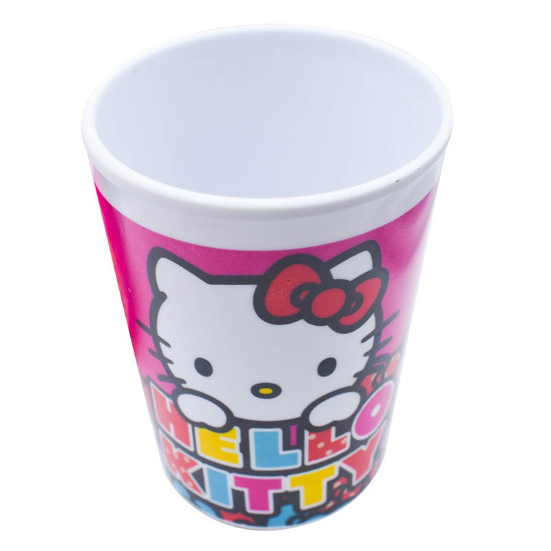 Fun Kids 1695-295W Juego de Vajilla de Melamina (Tipo Plástico) Hello Kitty Sanrio, Rosa, 3 Piezas: Plato, Bowl y Vaso de Agua, Producto Original