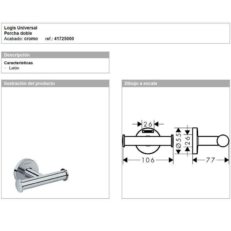Gancho Percha De Baño Logis Cromo Hansgrohe 41725000
