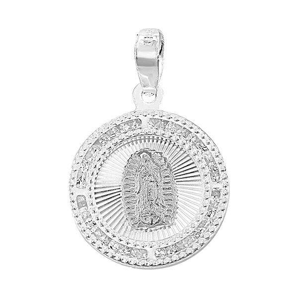 Medalla Virgen de Guadalupe con Detalles de Rayos con Circonias  en Plata .925 