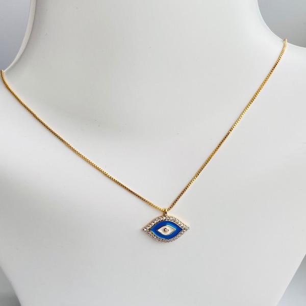 Collar con Ojo Protector Azul-Baño de oro 18k